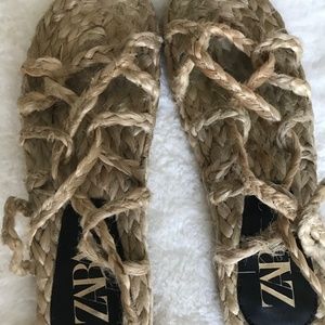 Zara Strappy Woven Jute Sandals
